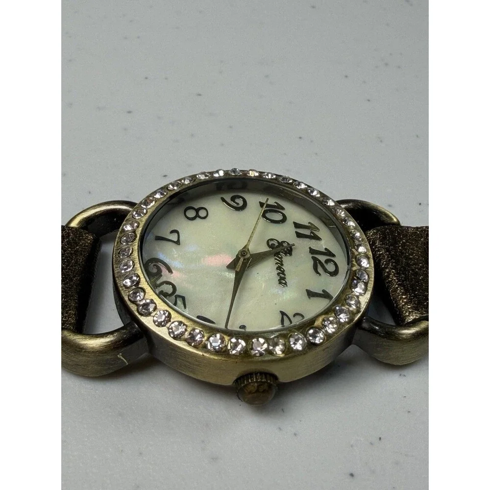 Geneva Wrap Around Bracelet Watch Bronze Rhinestone 29.8mm
